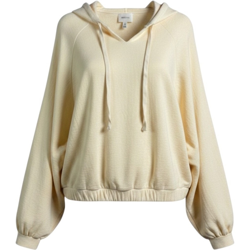 Heyson Ivory Textured Rib Knit Balloon Sleeve Hoodie Top 2XL Boho